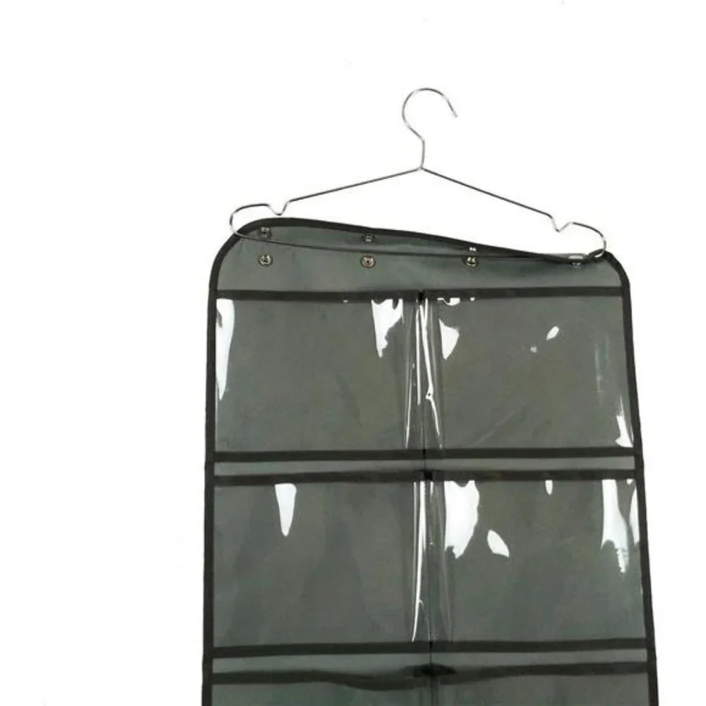 Hanging closet organizer dual sided with clear pockets for underwear socks bras